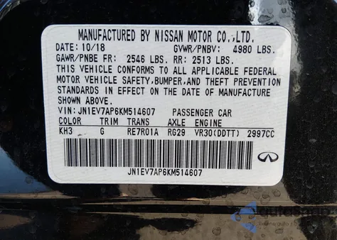 2019 Infiniti Q50 3.0T Luxe from USA, damaged, VIN JN1EV7AP6KM514607